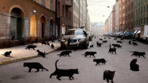 черные кошки на дороге